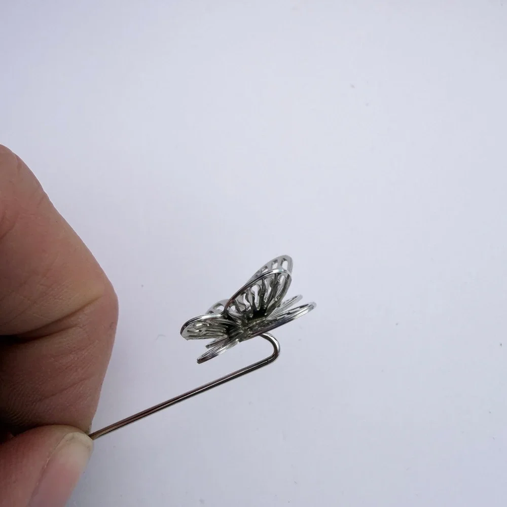 Butterfly Stick Pin Silver Tone Filigree Lapel Hat Jewelry Whimsical Nature